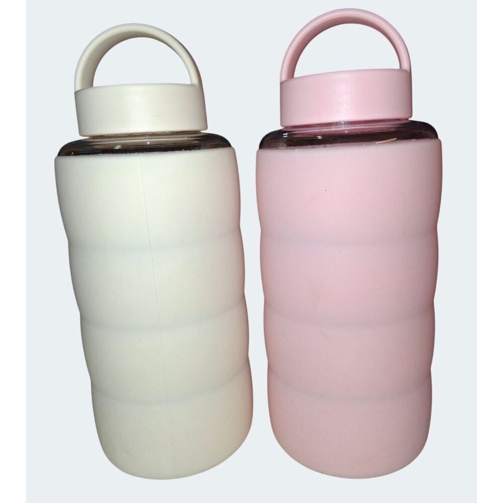 Silicone Coated Water Bottles With Handles 27oz Cream & Pink Set NEW
